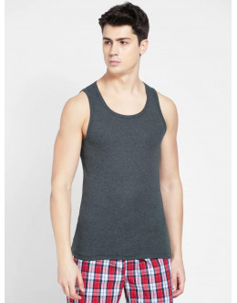 Deep Round Neck Sleeveless Vest - Charcoal Melange & Neon Orange